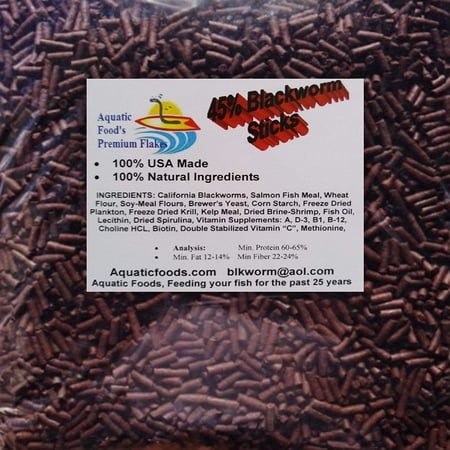 Aquatic Foods 45% California Blackworm Sinking Sticks, Perfect for Discus, Cichlids & ALL Tropical Fish - 1/2-lb