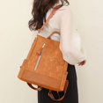 thumbnail image 3 of Mochila de PU con cremallera frontal para mujer Bolso de hombro multiusos Mochila vintage (Caqui), 3 of 4