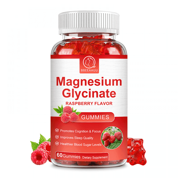 Magnesium Glycinate Gummies 500mg - Sugar Free Magnesium Potassium Supplement with Magnesium for Mood Support & Sleep for Adults - 60 Raspberry Gummies