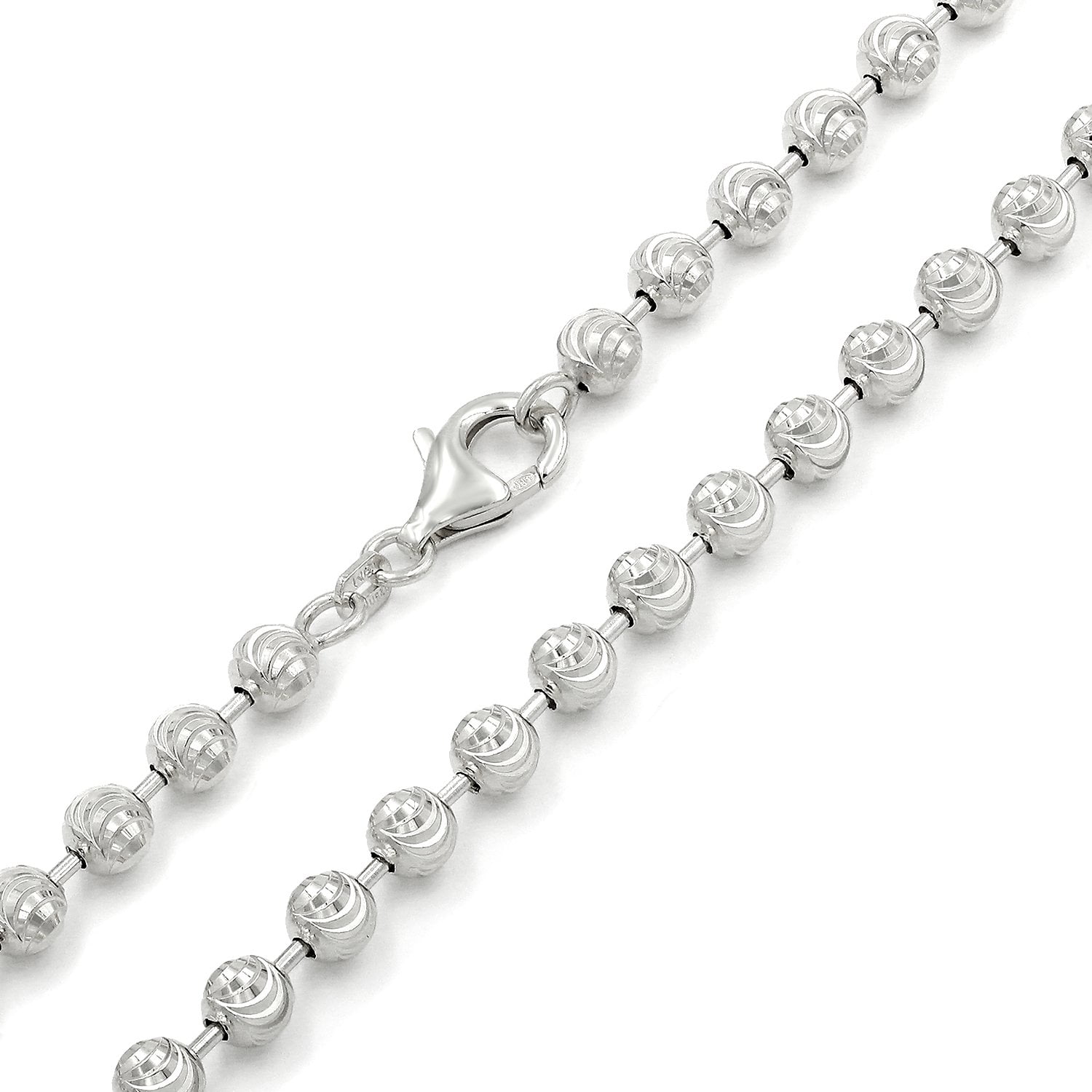 5mm 14k Gold Wrapped 925 Silver Moon Cut Bead Chain Necklace 
