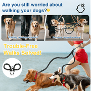 Double Dog Leash for Walking 2 Dogs - Tangle-Free 360° Swivel & Shock-Absorbing Bungee(Black)