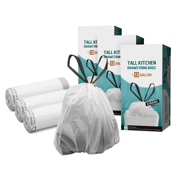 Innovaze 13 Gallon Kitchen Trash Bags with Drawstring, White (135Count