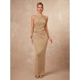 thumbnail image 5 of Gold Elegant Halter Neck Ruched Criss-Cross Bodycon Dress For Women Evening Glam Party, 5 of 8