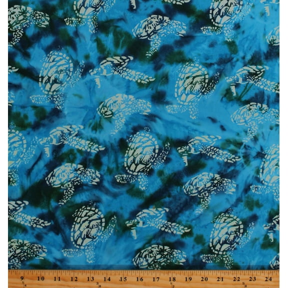 Cotton Batik Sea Turtles Animals Ocean Nautical Island Vibes Blue Batik Fabric Print by the Yard (80802-62)