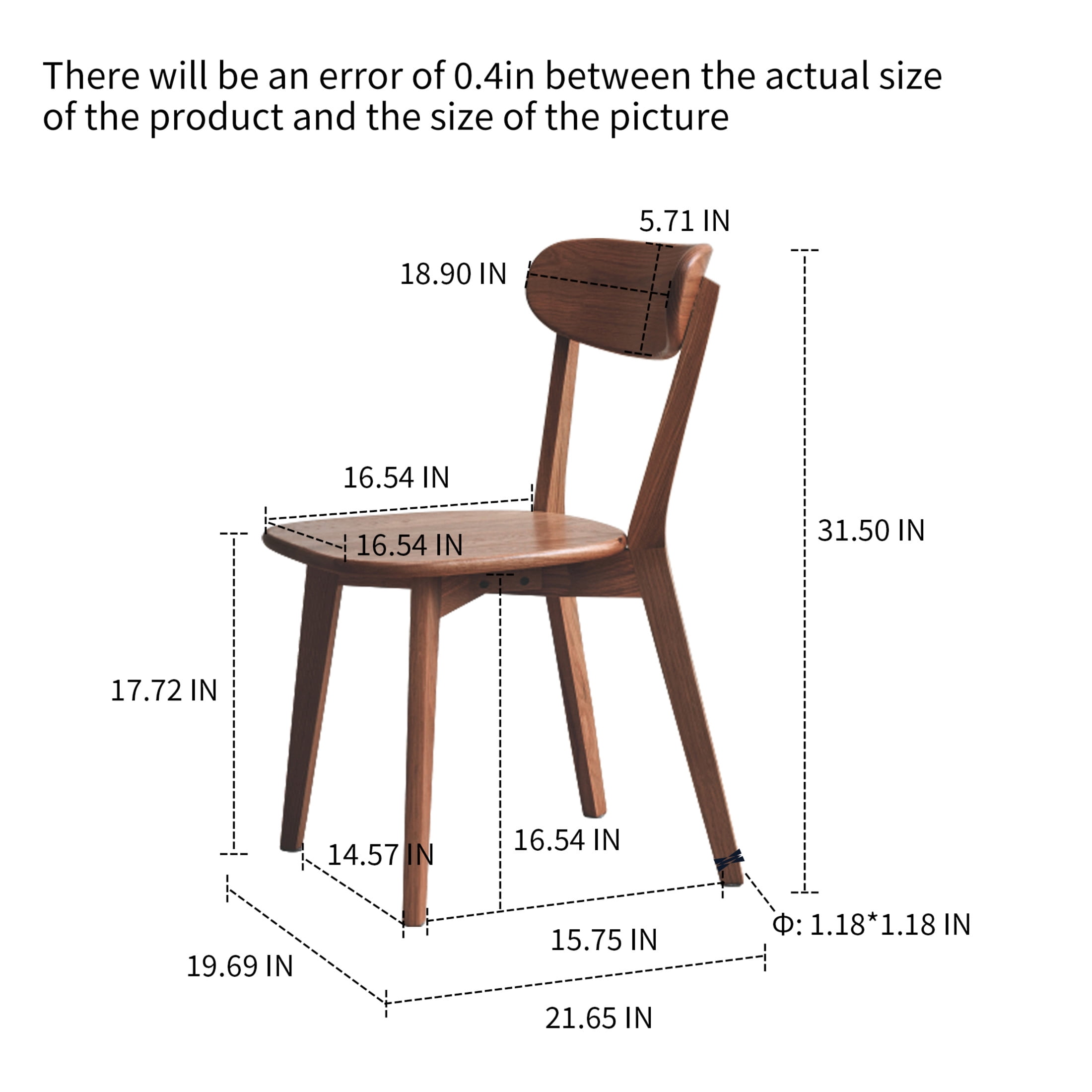Noble House Set of 4  Dining Chairs, 18.3" x 21.3" x 31.5", Solid FAS Grade North American Oak, 100% Natural Dirt-Free Hardwood, Simple Wooden Chairs for Dining Table or Living Room, Walnut