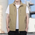 thumbnail image 2 of YUGYXL Big and Tall Men's Utility Fishing Vest Loose Stand Collar Outdoor Work Safari Travel Cargo Jacket Multi Pockets Khaki XL, 2 of 6