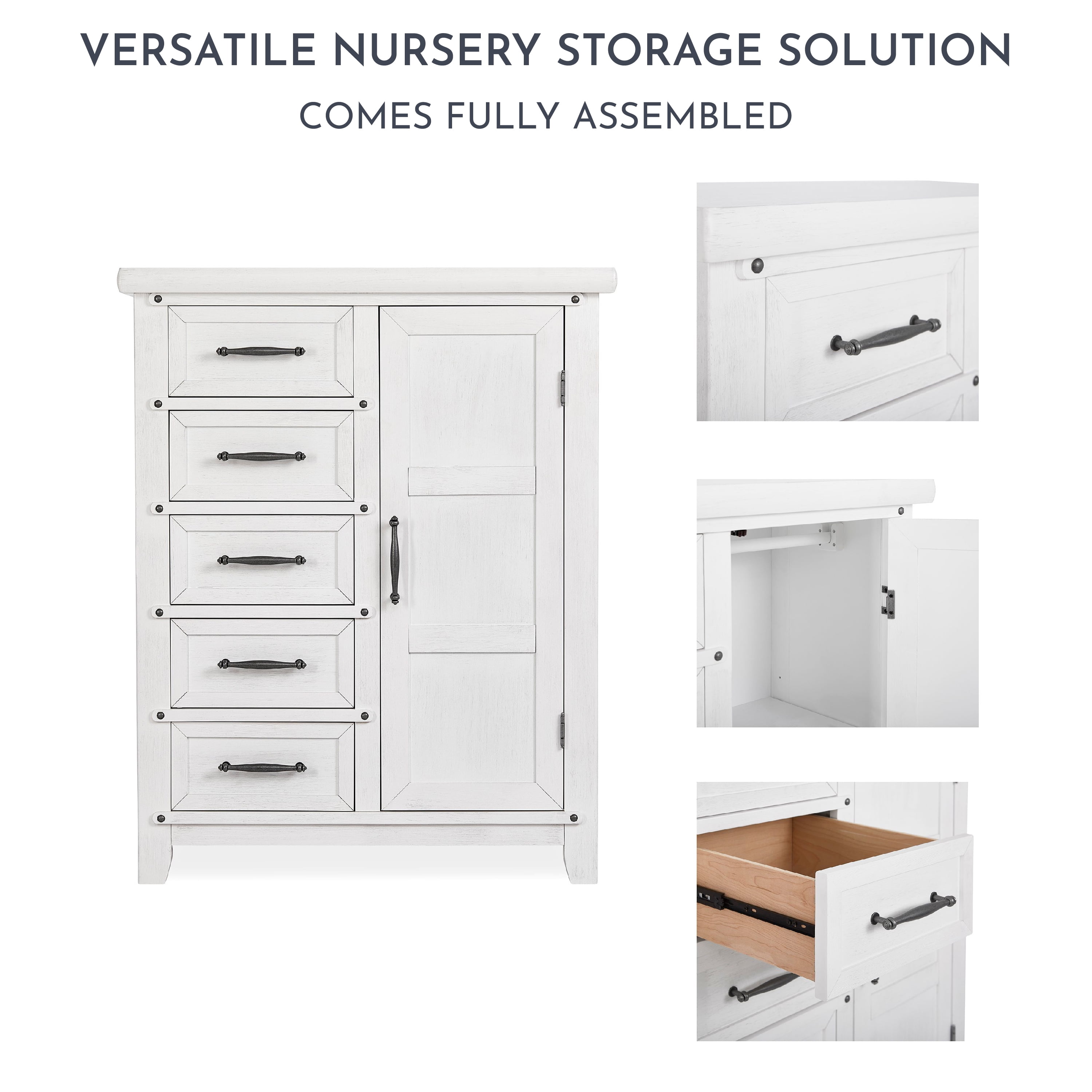 Evolur Andorra Chifferobe, Designed for Storage, Solid and Sturdy Build, Weathered White