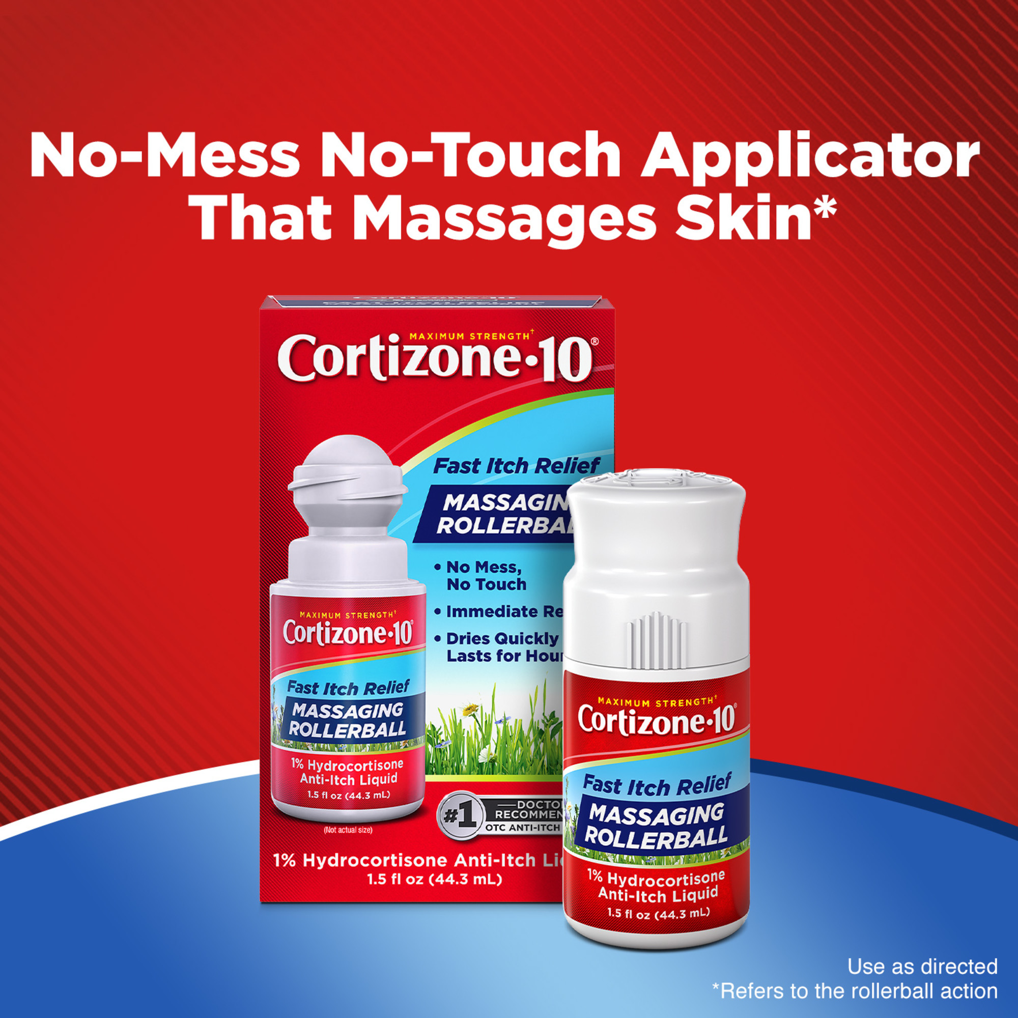Cortizone-10 Maximum Strength Itch Relief Massaging Rollerball, 1% Hydrocortisone, Fast-Acting, Anti-Itch Liquid for Bug Bites, Rash, Eczema, Psoriasis, Poison Ivy, Oak, Sumac, 1.5 fl. oz