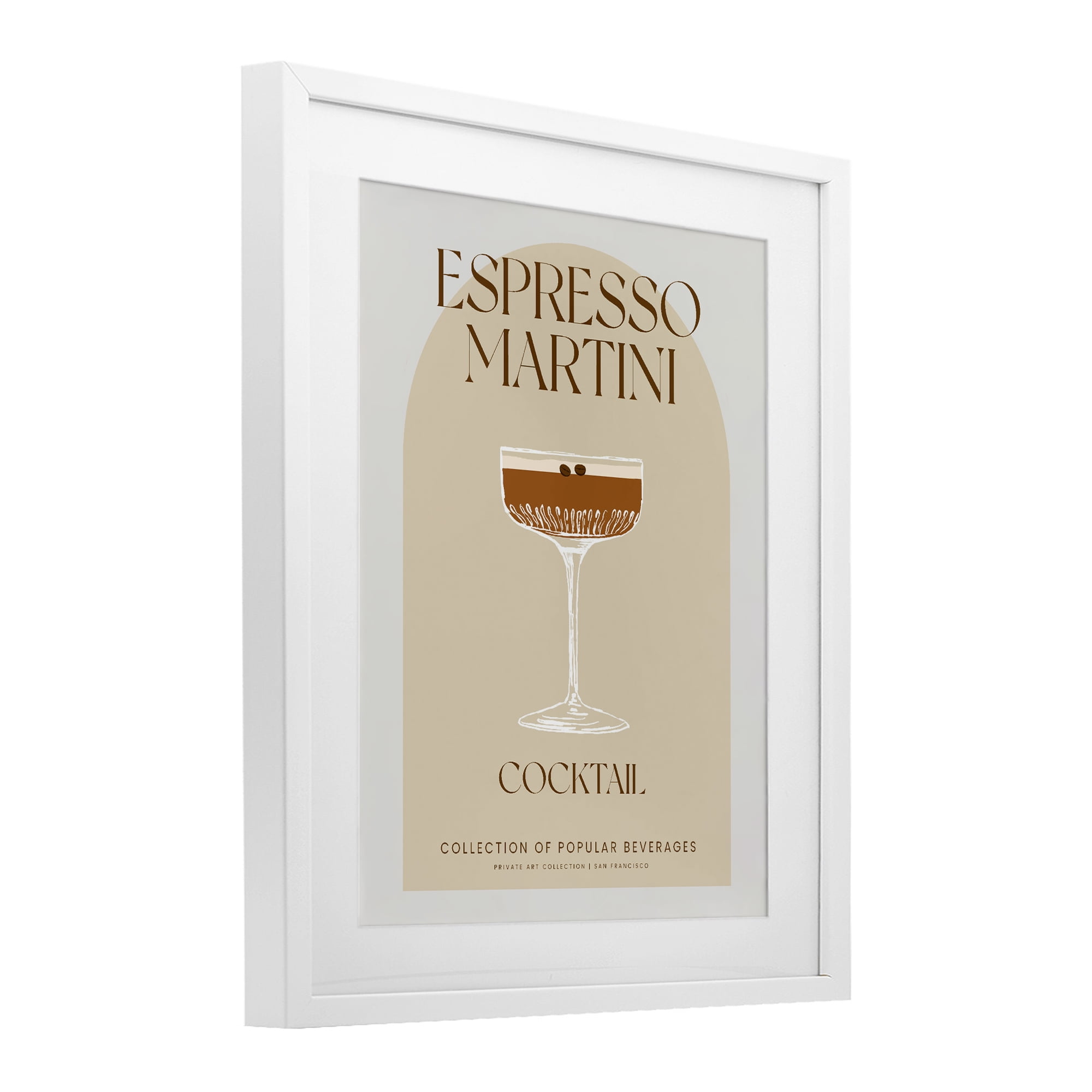 Stylish Retro Espresso Martini White Framed Print Under Glass, design by Lil' Rue
