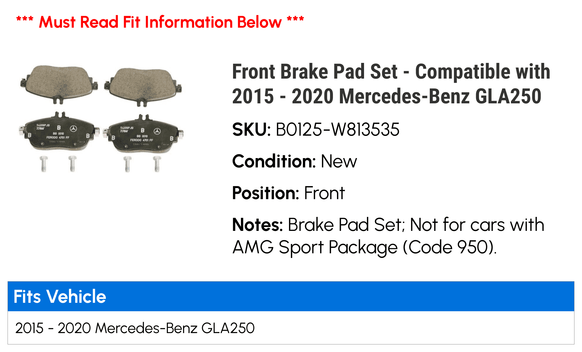 TRQ Ceramic Brake Pads - Low Dust & Low Noise, Compatible With Mercedes CLA250, GLA250 & Infiniti QX30 (Front & Rear Set)
