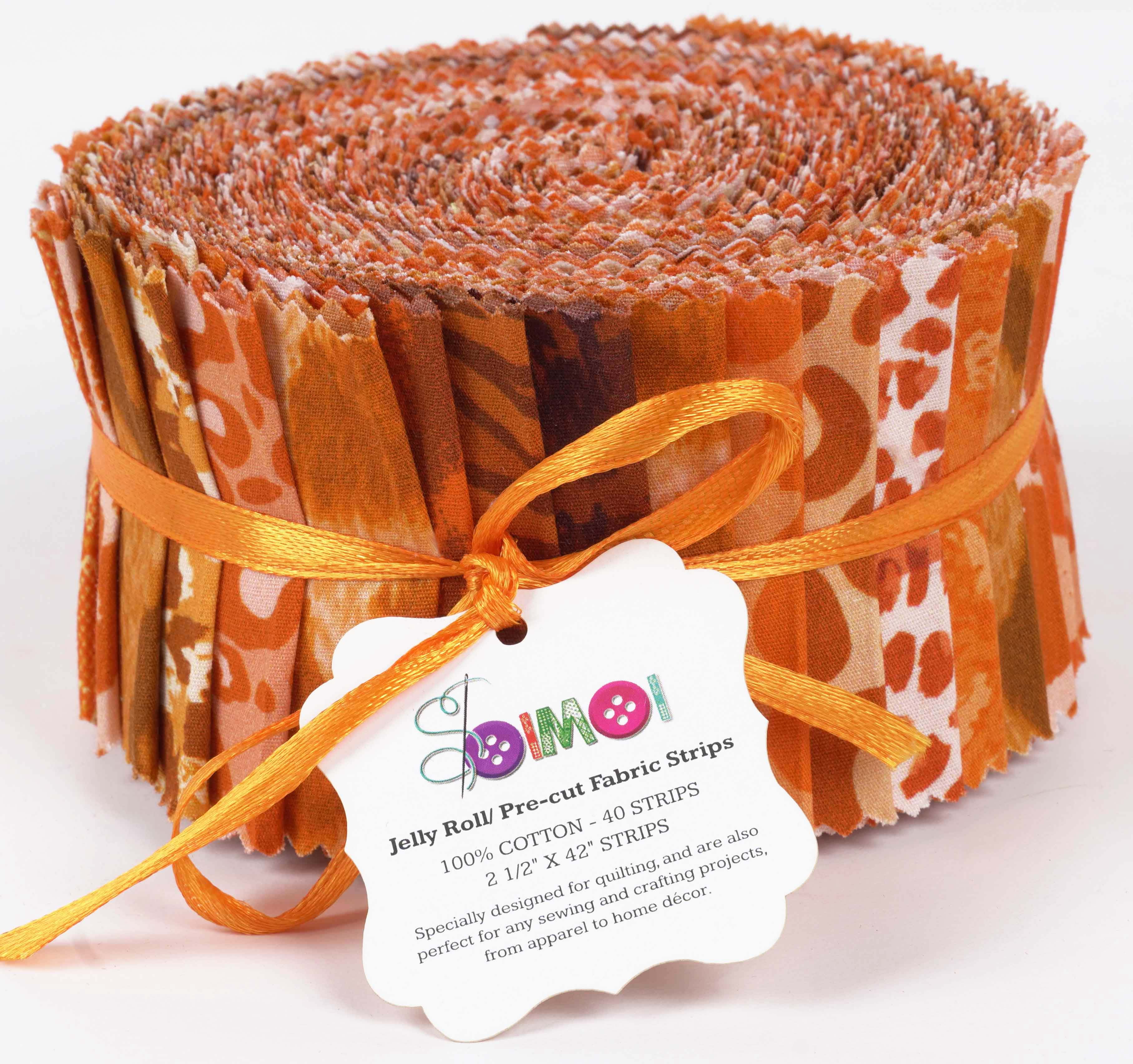 Soimoi 40Pcs Animals Print Cotton Precut Fabrics For Quilting Craft Strips 2.5x42inches Jelly Roll - Orange