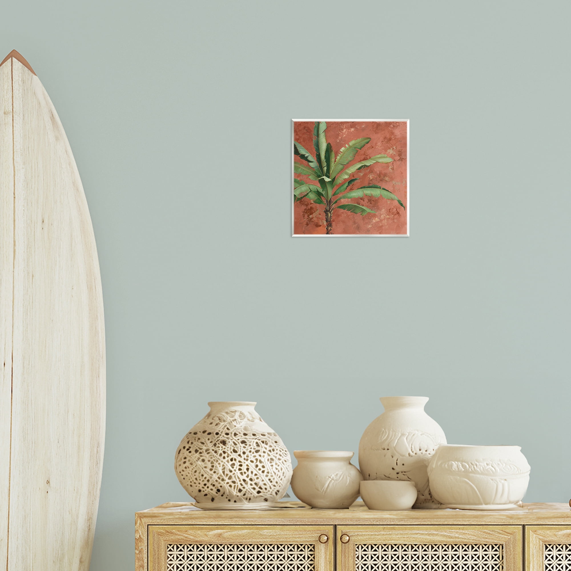Stupell Industries Palm on Muted Red Botanical & Floral Painting Unframed Art Print Wall Art, 12 x 12