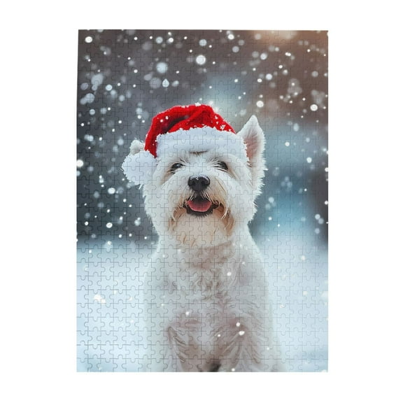 Westie Santa Hat Snow Sitting 500-Piece Wooden Jigsaw Puzzle for Adults, Fun & Challenging Family Brain-Teaser, Perfect Home Decor & Gift