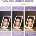 thumbnail image 3 of TEMOGU-Travel Makeup Mirror, 8"*5.4"Portable LED Lighted Makeup Mirror, 360° Rotation Touch Screen Vanity Mirror, 3-Color Dimmable Lighting, Rechargeable Tabletop Folding Cosmetic Mirror, Black, 3 of 4
