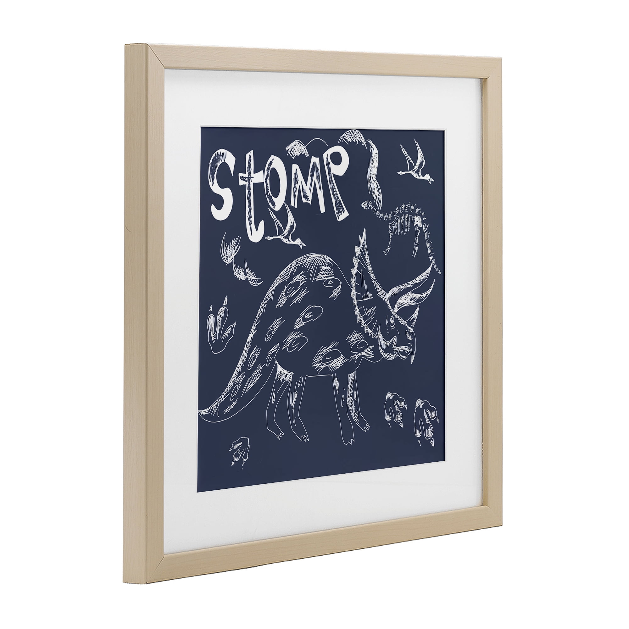 Sketchy Stomp Dinosaur Birch Framed Print Under Glass, design by HUE and MI and Sangita