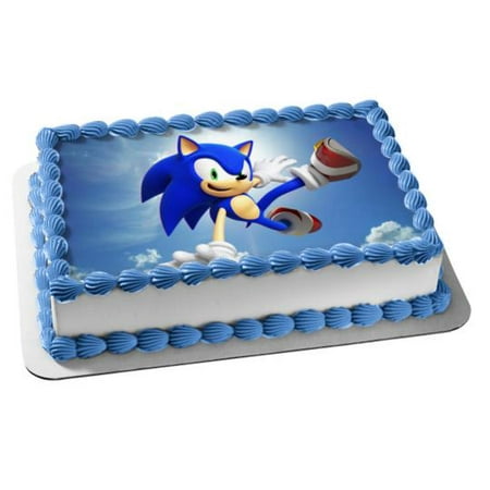 Sonic The Hedgehog Kicking Edible Cake Topper Image
