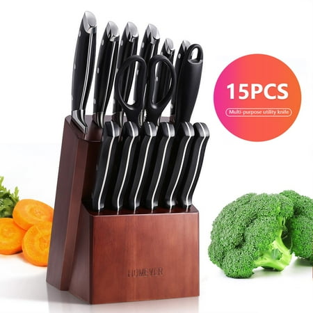 

FunnyBeans Knife Set 15 Pcs Kitchen Knife Set with Built-in Sharpener Stainless Steel Knife Block Set Professional Chef Knife Set for Kitchen
