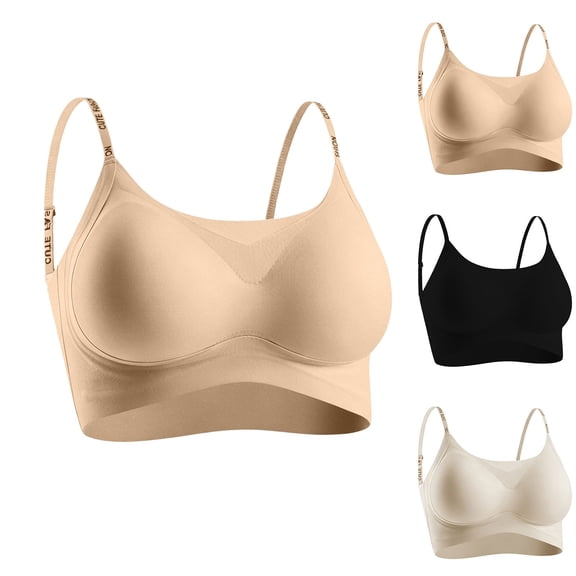 Women Solid Pullover Wireless Bra, Adjustable Thin Straps Breathable Seamless Light Push Up Comfort Lounge Daily Bralette Beige XL(XL)