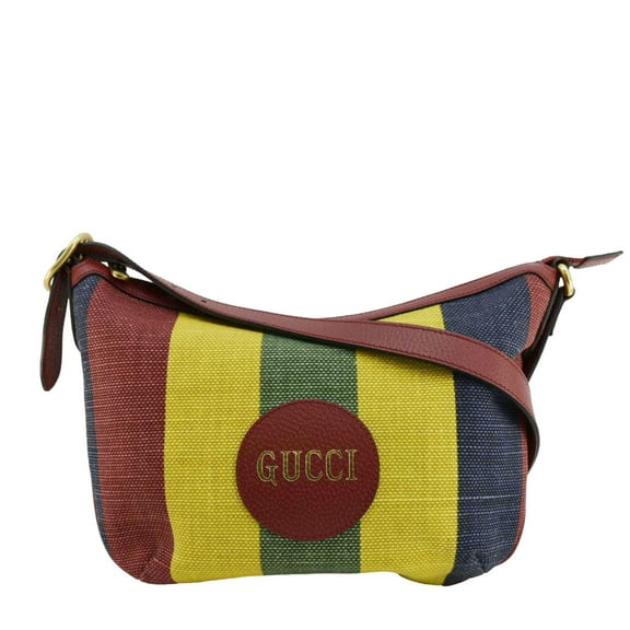 Pre-Owned GUCCI Baiadera Stripe Script Logo Half Moon Canvas Shoulder Bag Multicolor 626422