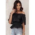 thumbnail image 2 of ABPHQTO Top negro con cintura fruncida y hombros descubiertos para mujer, 2 of 5