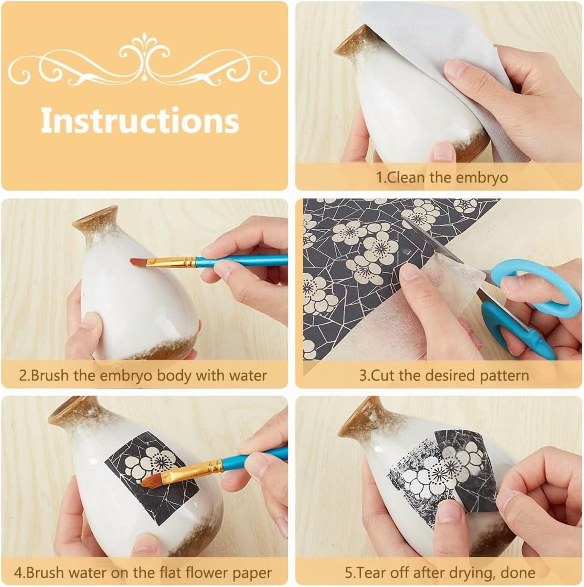 6 Styles Butterfly Flower Pattern Ceramic Decals Black Pottery Ceramics Clay Transfer Paper Underglaze Flower Paper for Pottery Enamel Decal 15x21 Inch