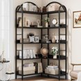 thumbnail image 1 of TROPOW Arched Corner Bookshelf, 5-Tier L-Shaped Freestanding Storage Shelf for Living Room, Bedroom, or Home Office – Modern Metal Frame Display Rack with Adjustable Feet and Anti-Tip Kit, 1 of 9