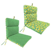 Jordan Manufacturing 44" x 22" Citrus Pod Green and Yellow Fruit and Fuzzy Pod Green Solid Reversible Rectangular Outdoor Chair Cushion with Ties and Hanger Loop
