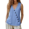 thumbnail image 6 of aohooy Women's Linen Tunics Summer Sleeveless Wrap V Neck Tank Tops Button Down Lightweight Work Casual Shirt with Pocket Blue,S, 6 of 8