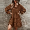 thumbnail image 7 of Women Summer Tunic Dress Long Drop Shoulder Sleeve V Neck Panther Print Long Sleeve Dress for Party Business Travel Brown XL, 7 of 7
