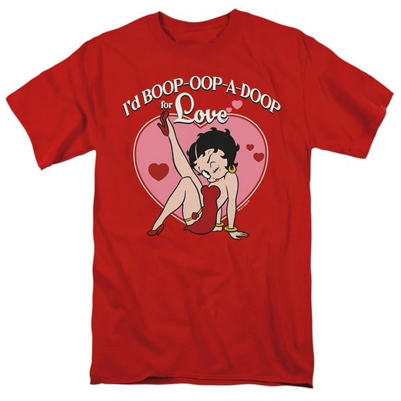 Betty Boop Boop Oop A Doop for Love Valentine Unisex Adult T Shirt, Red, 4X-Large
