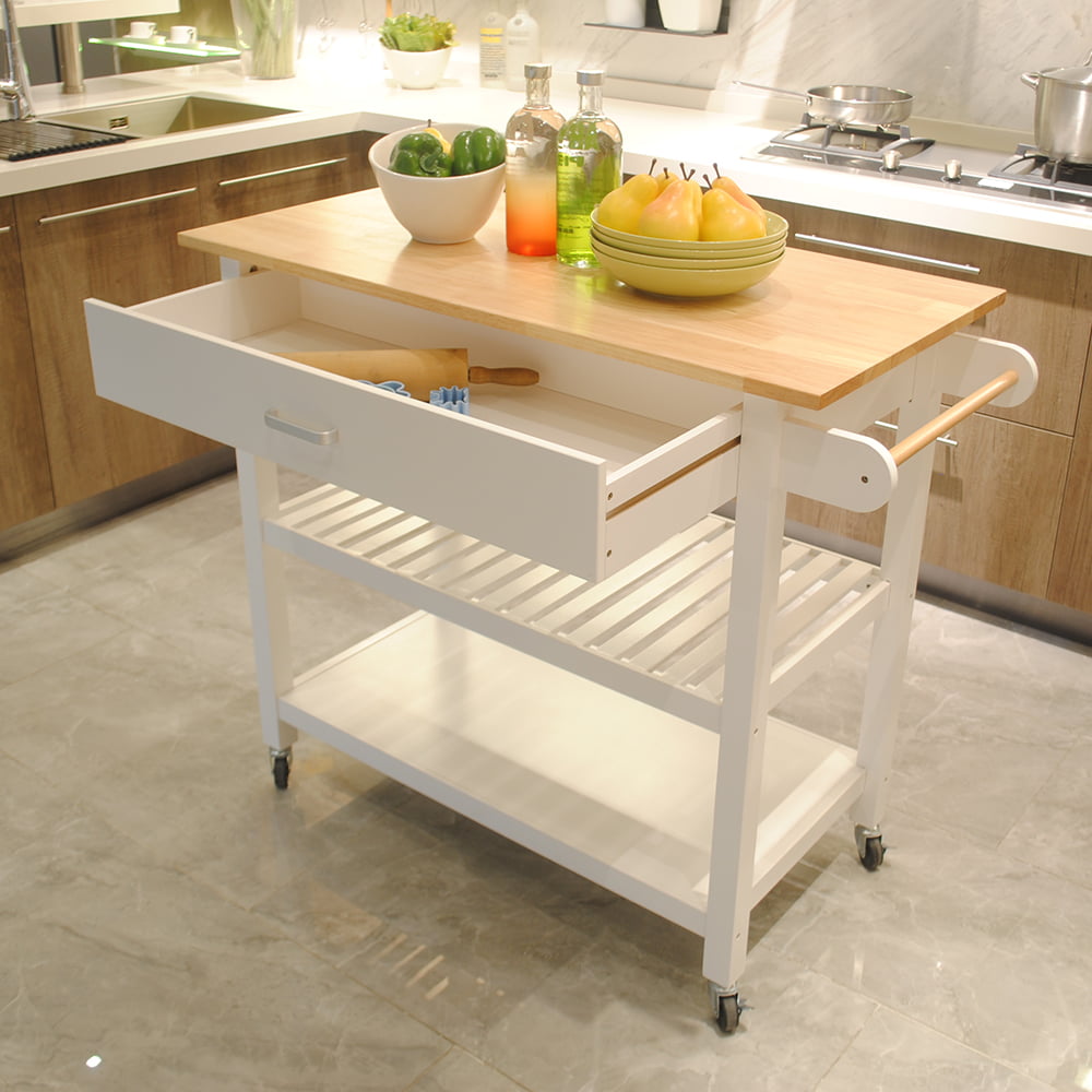 Kitchen Storage Island, Rolling Kitchen Carts Table w/Drawers&Shelf