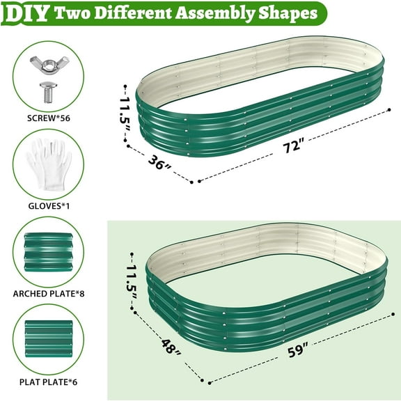 Oval Galvanized Planter Box - Dark Green, 6X3X1 FT - Rust-Resistant Raised Garden Bed for Outdoor Gardening
