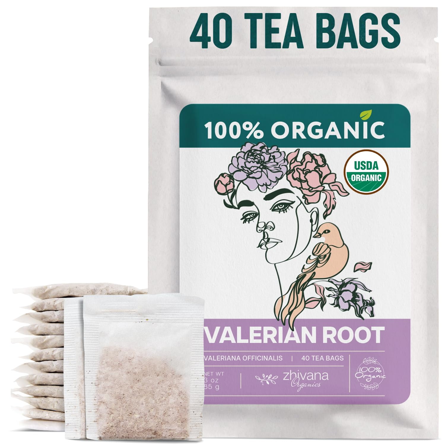 Valerian Root Tea Organic (40 Tea Bags) - Valeriana Herb – Calming Herbal Infusion for Sleep, Healthy Stress Response - Te para Dormir de Noche