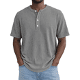 thumbnail image 2 of Henley Shirts for Men Short Sleeve Waffle-Knit Casual 3 Button T-Shirt Regular-Fit Gray M, 2 of 4