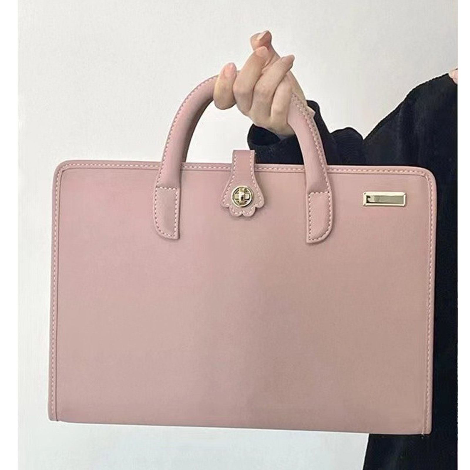 PU Leather Laptop Sleeve Pink with Handle Laptop Protective Case Compatible with 15.6/16 Inch Laptops, Easy to Carry, Breathable