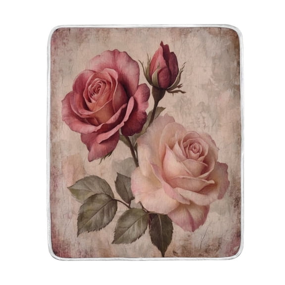 Wobogo Vintage Rose Flannel Fleece Bed Blanket as Bedspread Coverlet Sofa blankets (80x60in) Soft Lightweight Warm and Cozy