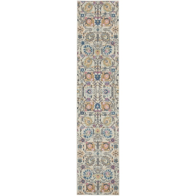 homeroots home decor 385203 2’ x 10’ Ivory and Multicolor Floral Buds Runner Rug
