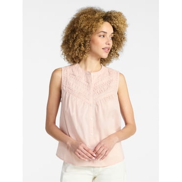 Time and Tru Women’s Pleated Cotton Sleeveless Top, Sizes XS-XXXL