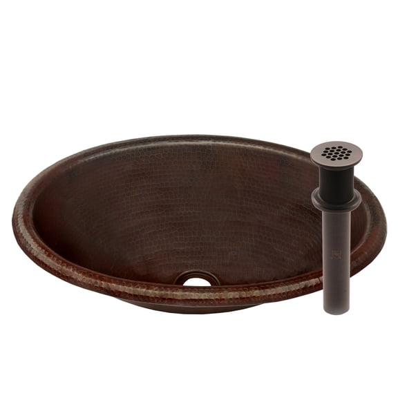 Miseno MNO-NA300 Oval 14" Drop-In Bathroom Sink; Hand-Hammered Antique Copper