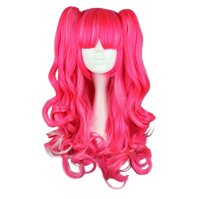 Peluca de Cabello Humano Unique Bargains 28' Rosa Rojo Rizado con Gorro