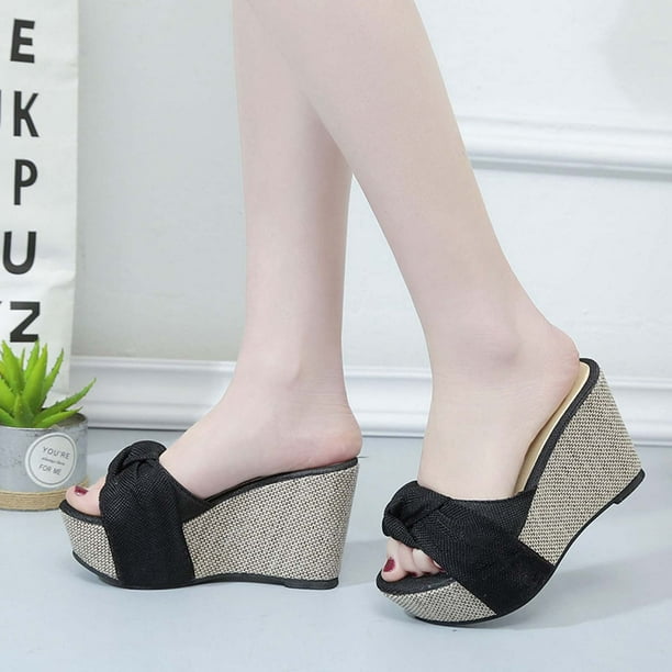 Black Wedges Heel Sandals Women Summer New 10cm High Heels Plus Size Shoes