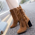 thumbnail image 2 of Jsaierl Women's Chunky High Heel Boots Lace Mid Calf Suede Slip on Tassel Dress Shoes Fashion Festival Boots Combat Boots for Ladies, 2 of 5