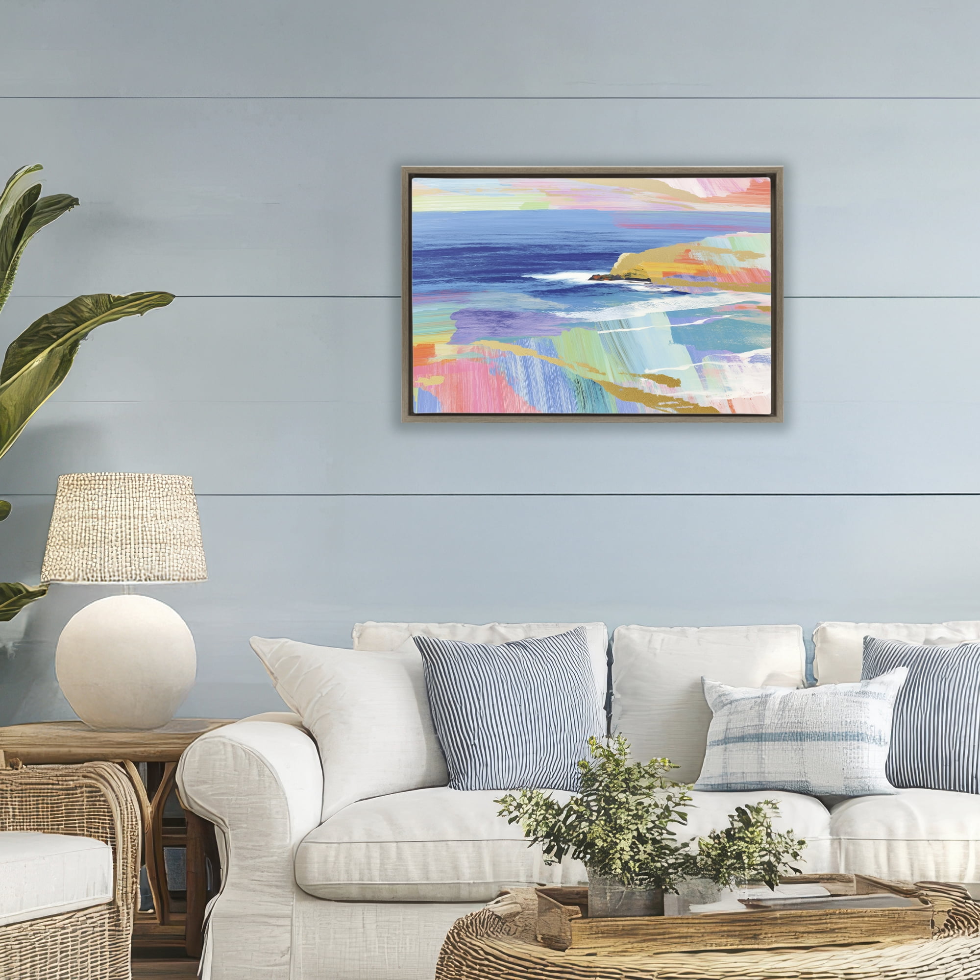 Stupell Industries Hawaii Coastline Abstraction Brown Framed Floater Canvas Wall Art, design by Chromatic Storm Studio