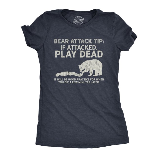 Womens Bear Attack Tip T Shirt Funny Camping Hiking Outdoor Adventure Sarcastic Tee (Heather Navy) - M
