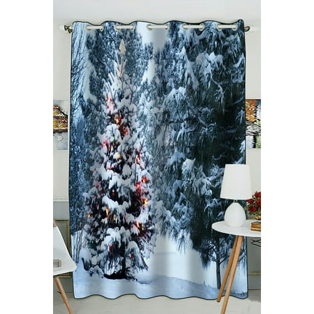 PHFZK Landscape Nature Scenery Window Curtain, Snow Covered Christmas Tree in Winter Window Curtain Blackout Curtain For Bedroom living Room Kitchen Room 52x84 inches One (Best Window Cover For Winter)