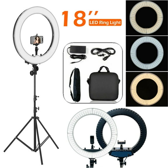 18" Selfie Ring Light with Stand & iPad/Phone Holder LED Ringlight with 43" Extendable Tripod Stand for Makeup/Photography/Live Stream/Video Recording, Compatible with iPad Phones