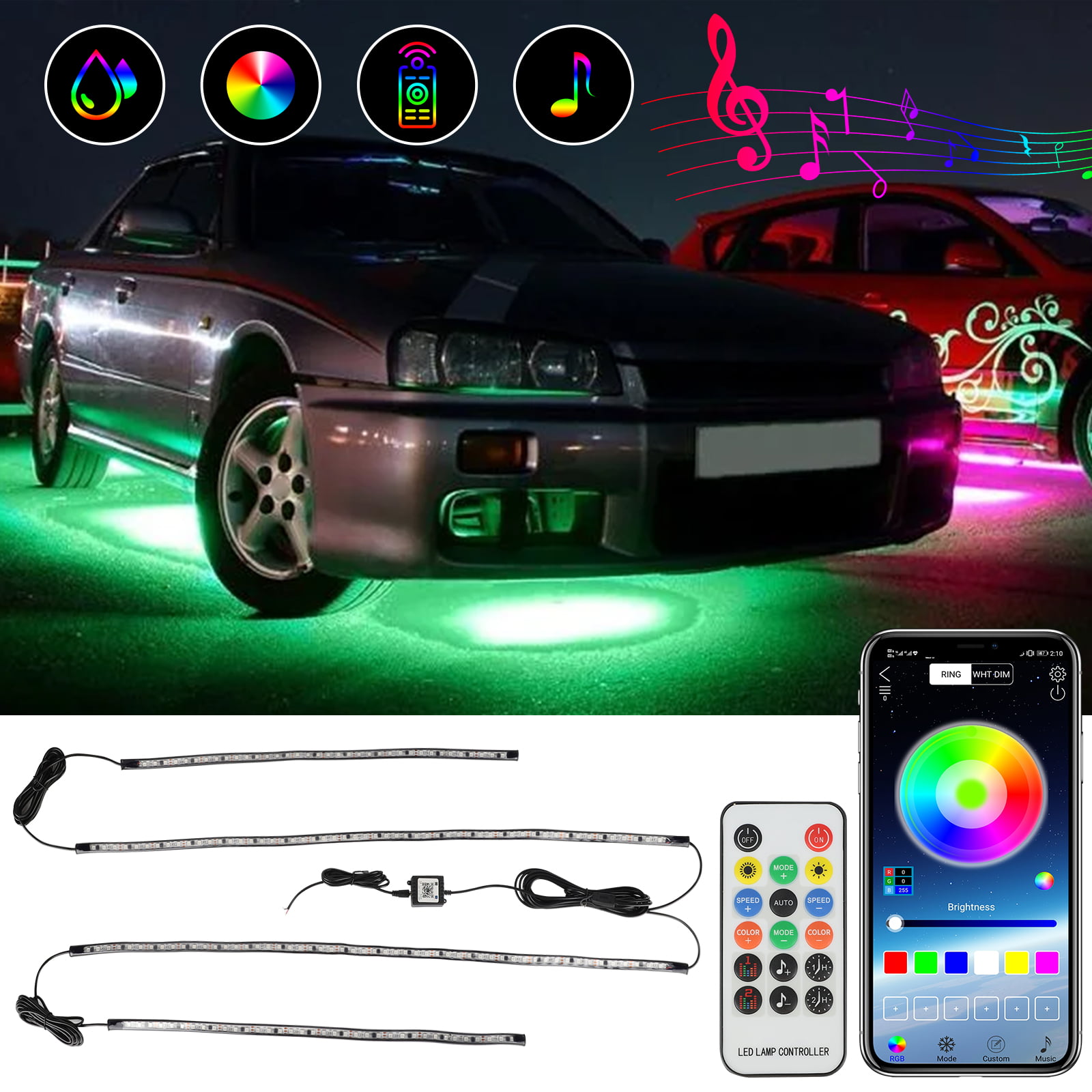 Car LED RGB Strip Light, Multi-color 5050 Car Underglow ...