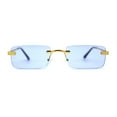 thumbnail image 3 of Art Nouveau Luxury 90s Rimless OG Narrow Rectangle Sunglasses Gold Solid Blue, 3 of 4