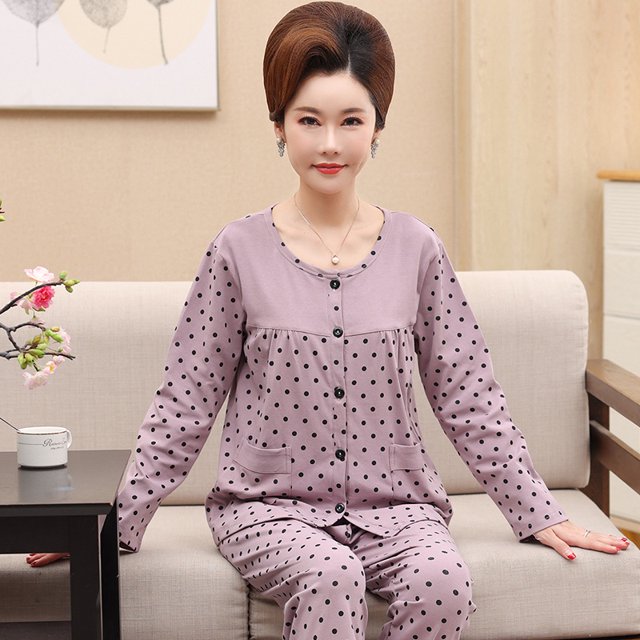 REDHOTYPE Mode Pyjama de Maman Floral Femmes Printemps et Automne Pur Coton Manches Longues Col Rond Confortable Cardigan en Vrac Grande Taille Homewear Set