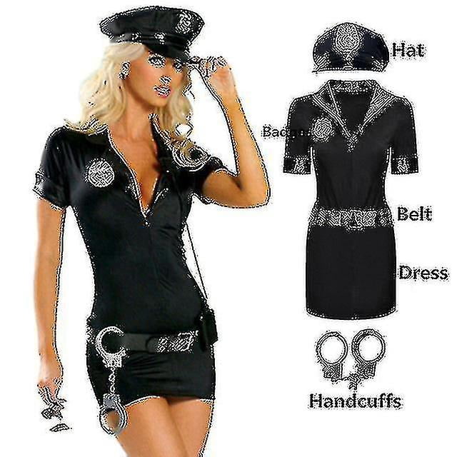 S-xxxl negro azul Sexy policía traje de oficial de policía traje uniforme para mujeres adultas Halloween Cosplay policía vestido de lujo